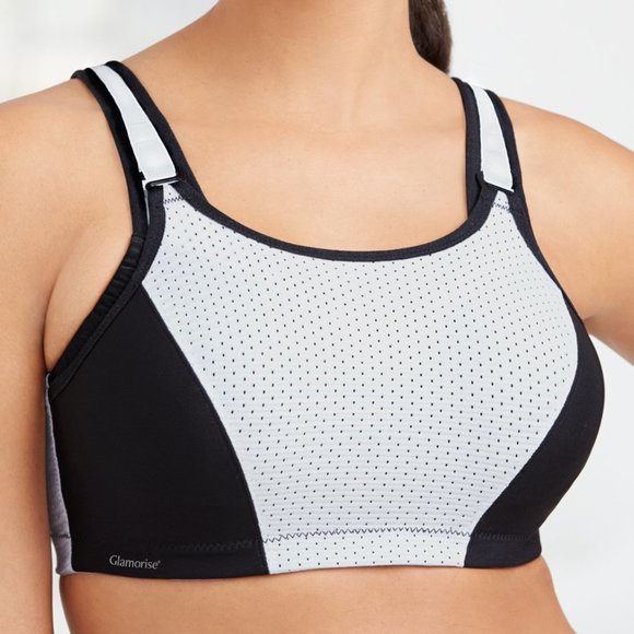 Glamorise SPORT Bra 34F (DOUBLE-LAYER) Wicking (PADDED-STRAPS) WHITE NEW - Picture 3 of 9